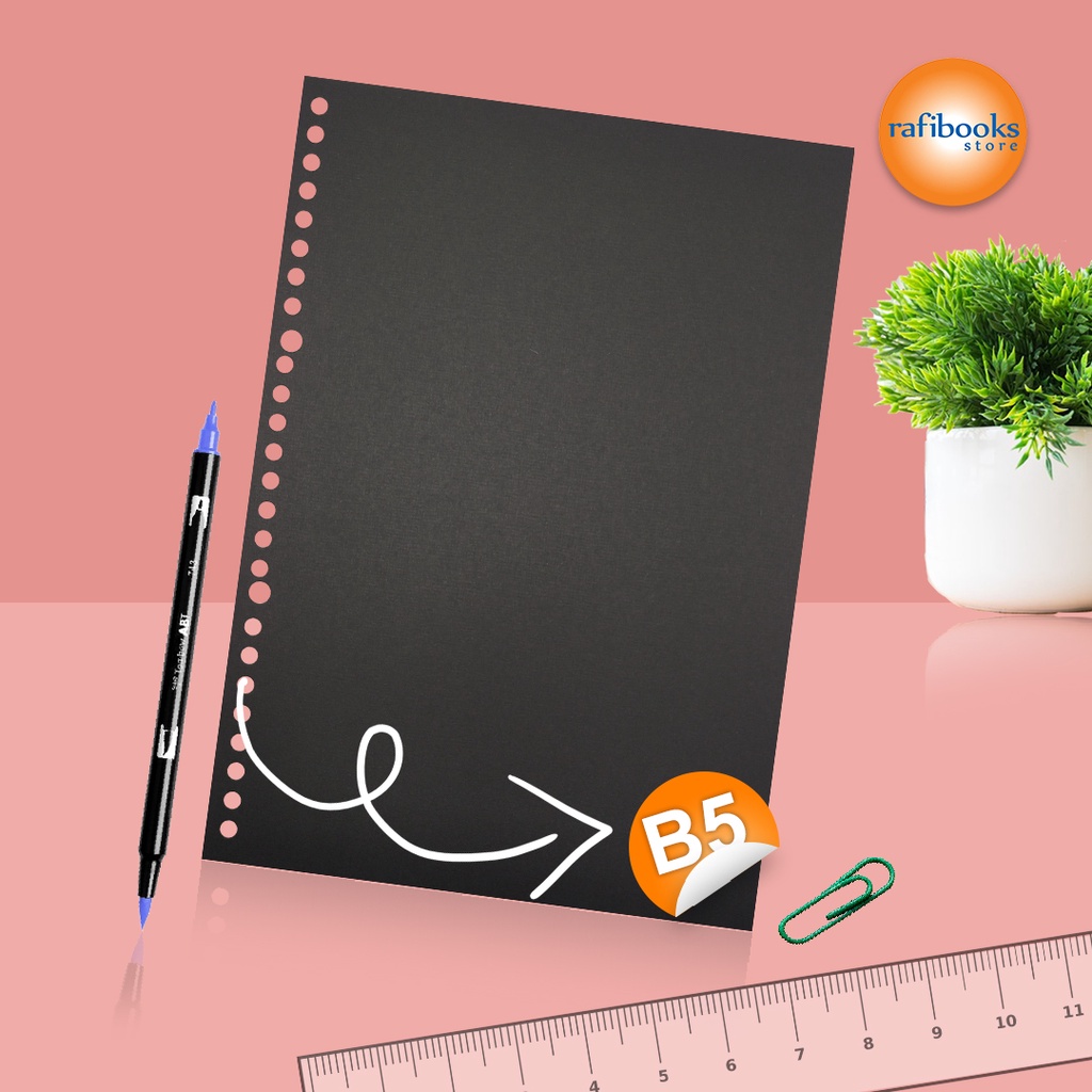 

[ Rafibooks ] Loose Leaf B5 Black Paper 210 Gsm 20 Lbr/Pak - Kertas Binder Warna Hitam