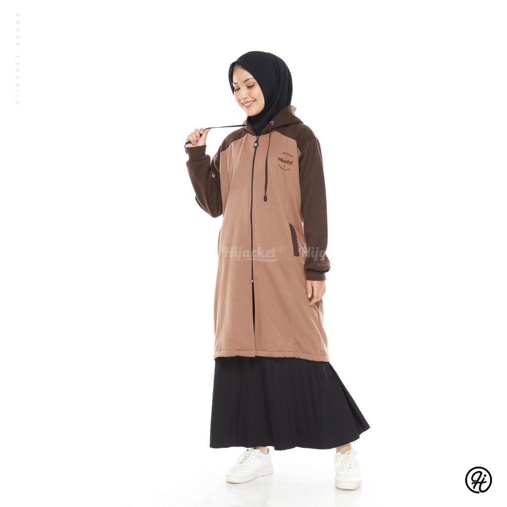 HIJACKET ALICIA| HIJAKET JAKET HIJAB PANJANG WANITA MUSLIMAH SYAR'I-Brown