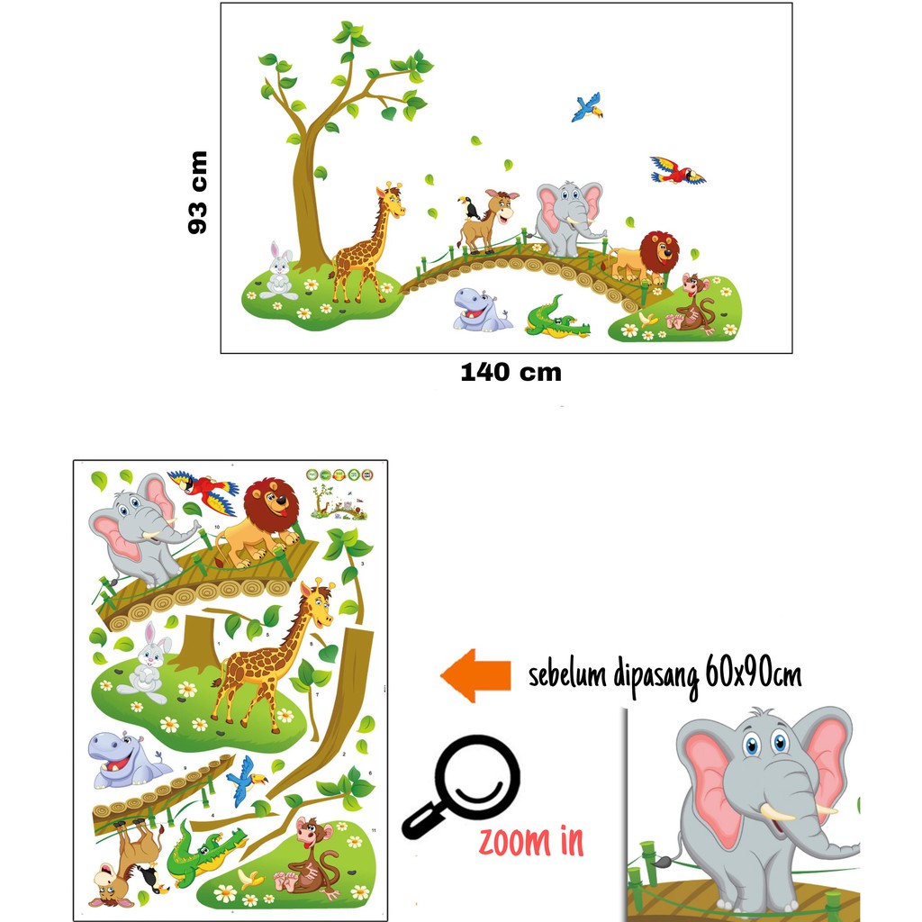 RELIZA WALL STICKER JEMBATAN ANIMAL HEWAN ANAK GAJAH JERAPAH STIKER DINDING ABC1041