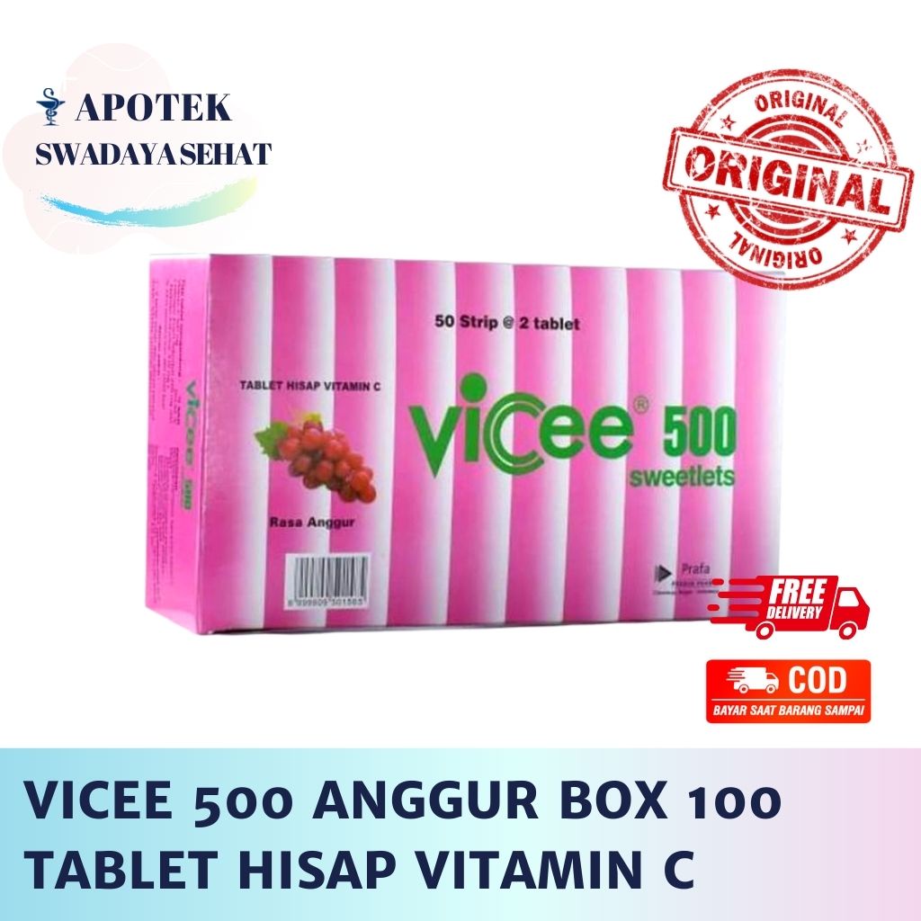 VICEE 500 ANGGUR BOX Tablet Hisap Rasa Lemon Vitamin C Permen Isi 100 Tablet