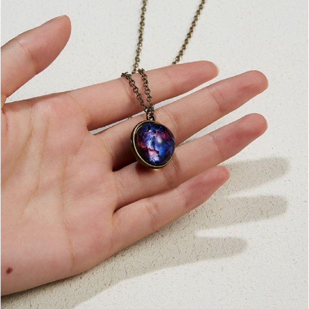 R-flower 1PC Universe Starry Necklace Alloy Dua Sisi Kreatif Retro Pendant Necklace