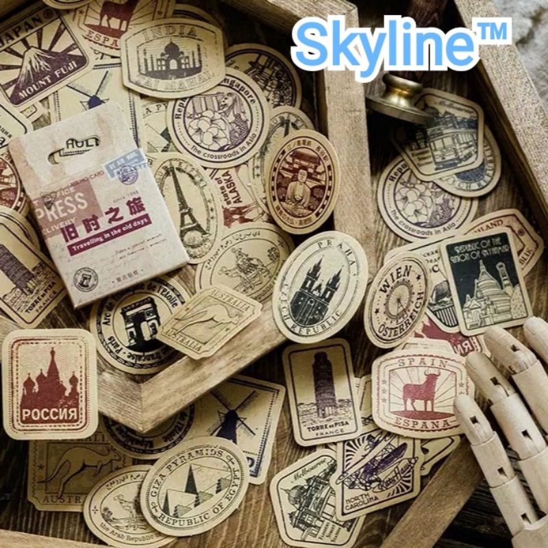

Sticker Kiss Cut Scrap Book Journal Dengan Motif Country Stamp 45Pcs