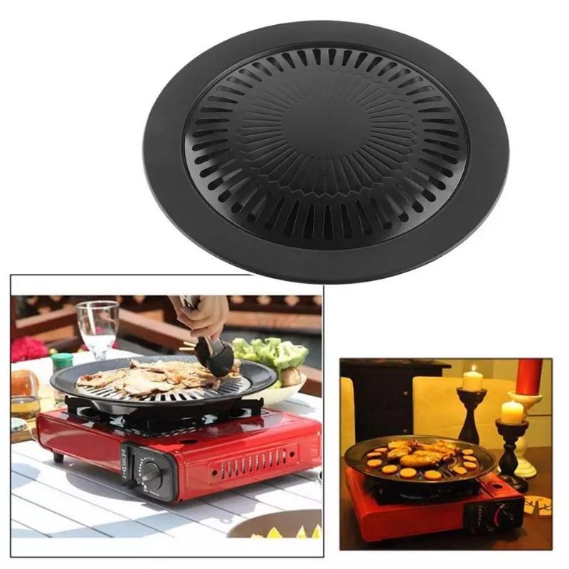 Smokless Grill Tempat Pemanggang Daging BBQ Grill Pan / Piring Panggang / Alat Pemanggang BBQ