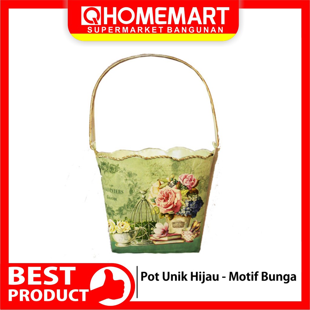 Pot Hias Pot Gantung Kotak Motif Mawar Hijau Shabby Unik Pot Hias Pot Gantung Kotak Motif Mawar Hijau Shabby Unik