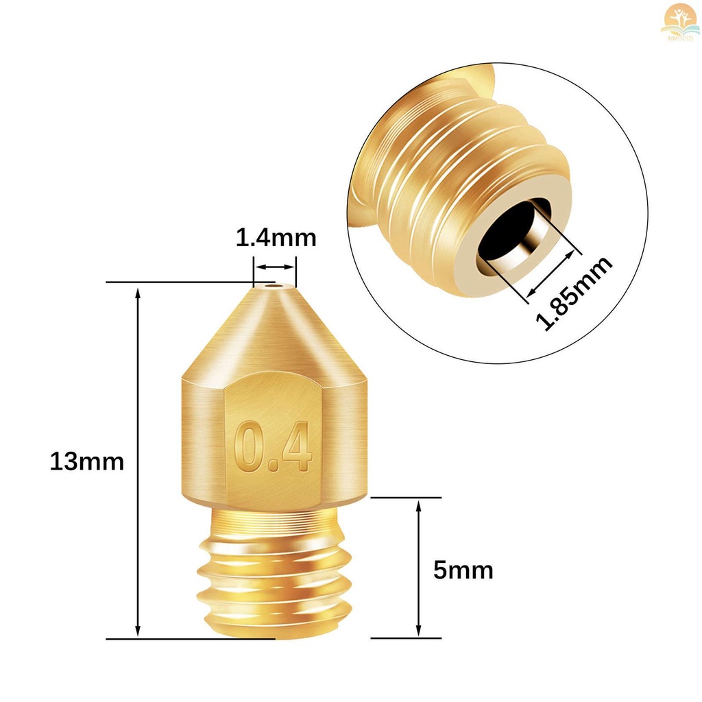 (MMOI) 6pcs Nozzle Extruder MK8 0.4mm Bahan Tembaga Untuk Printer 3D CR-6 SE 1.75mm