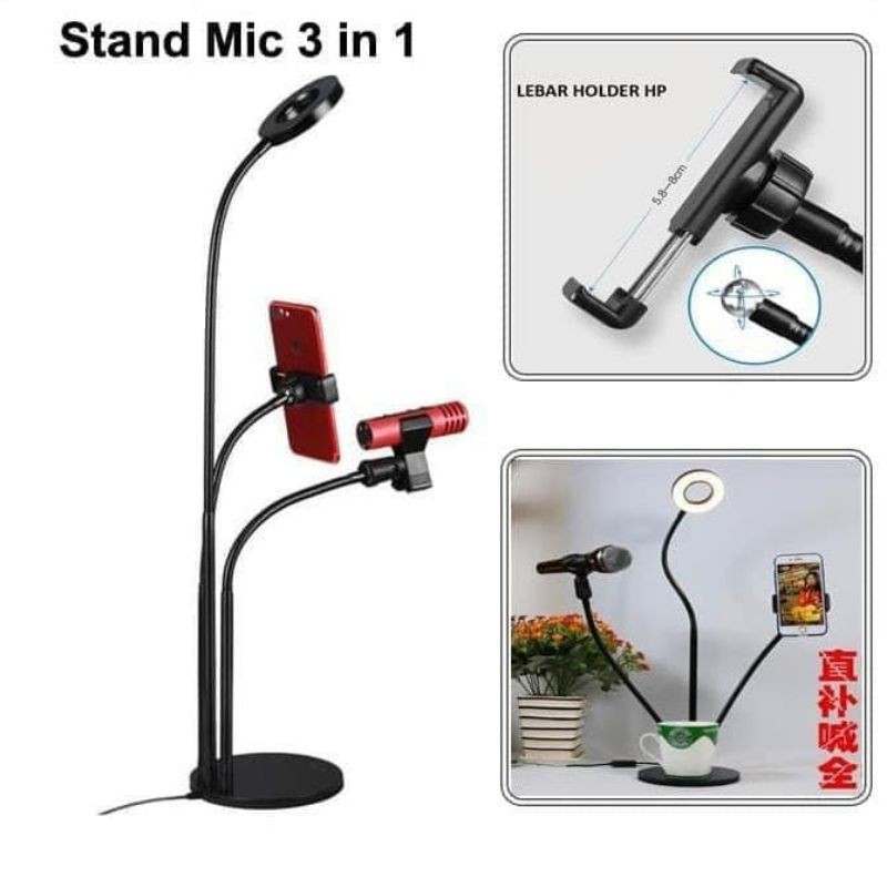 Ring Light 1 Set LAZYPOD STAND 3 in 1 Holder HP MIC 3in1 Ringlight