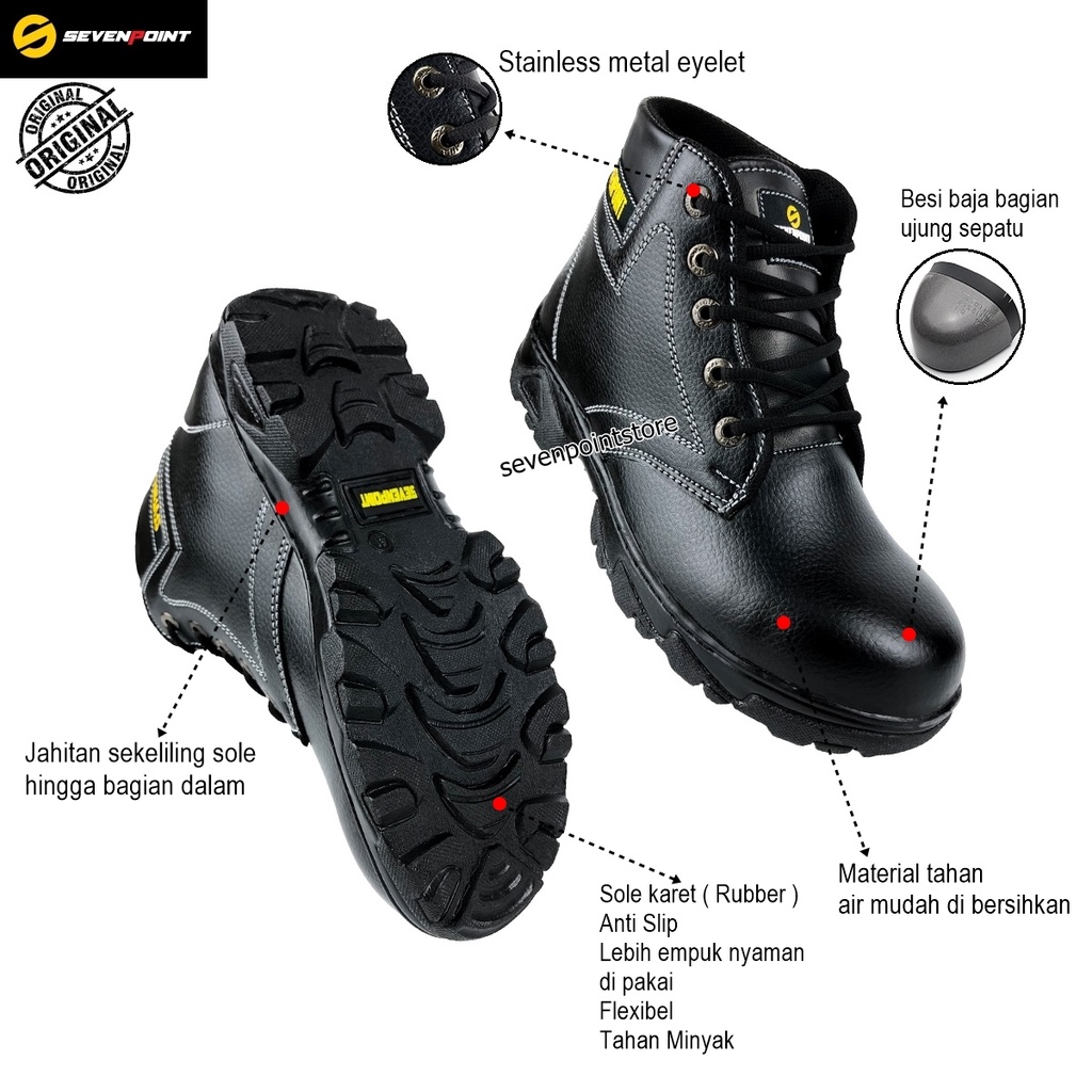 Sepatu Safety Pria Original Sevenpoint Boots Ujung Besi Proyek Lapangan Septy Sefty Septi Shoes Cowok Cewek Wanita 007