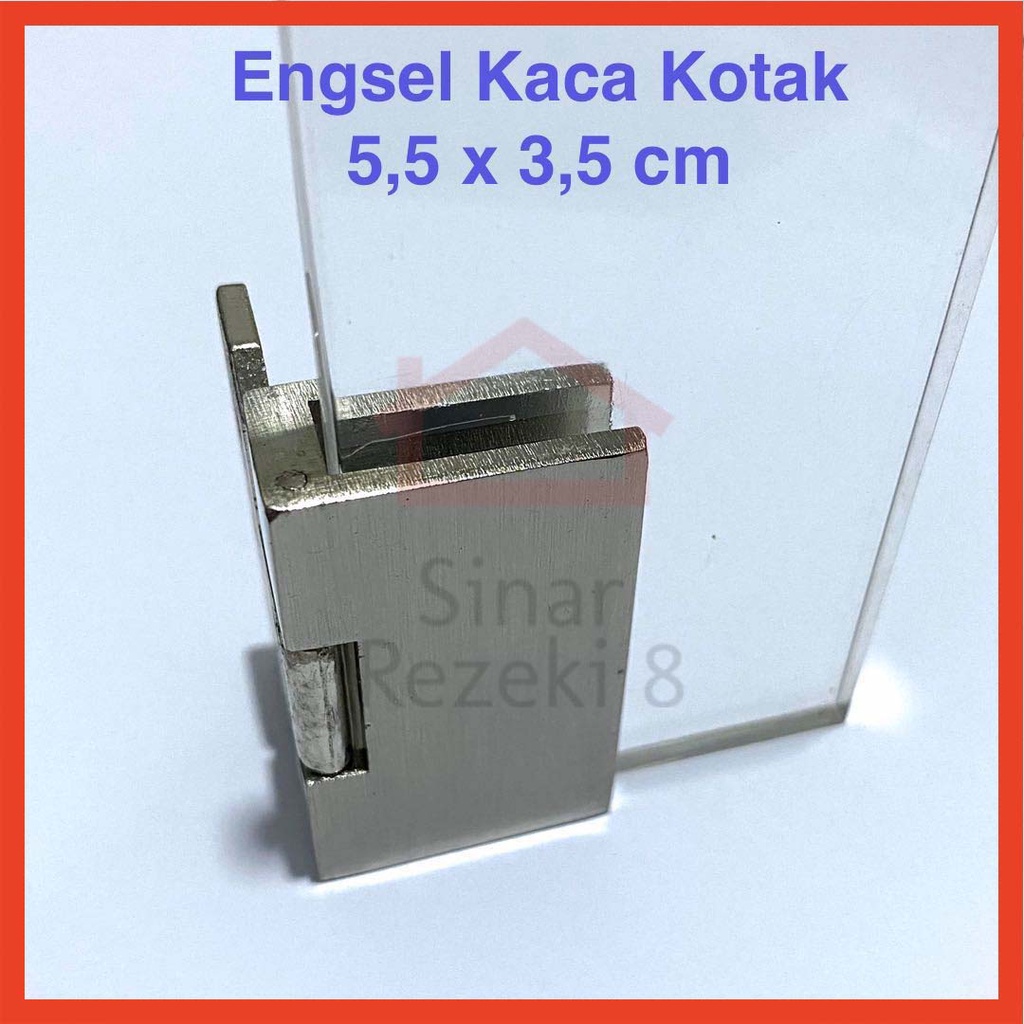 Engsel Pintu Kaca Kotak L STAINLESS / Lemari Glass Hinge Jepit Kayu