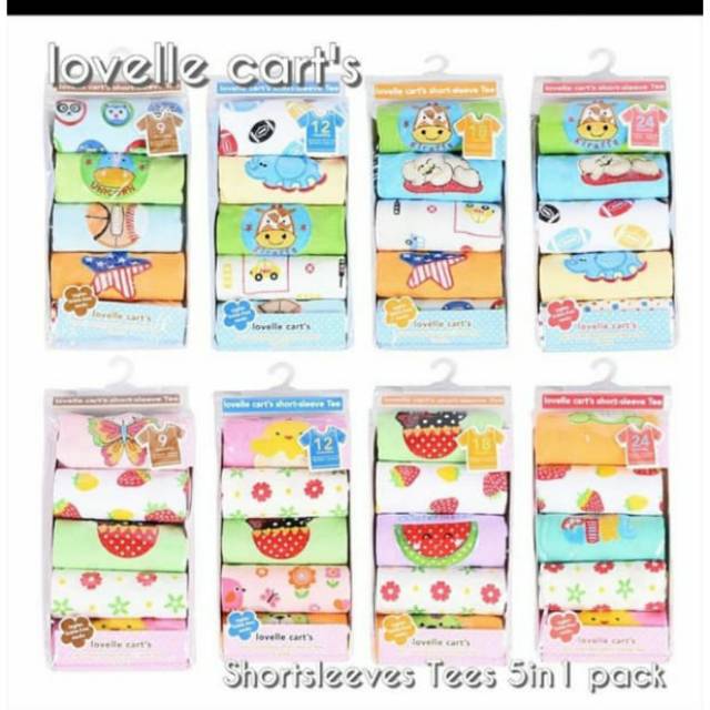 ♥BabyYank♥ Shortsleeves Tees 5 in 1 Lovelle Carts / Oblong Pendek Kancing Pundak 5in1 (1Pack isi 5)