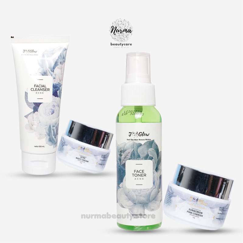 Jglow J glow Skincare Acne Krim Jerawat Perawatan Kecantikan Pemutih Wajah Glow Glowing BPOM Aman-Paket 4 Item Reguler