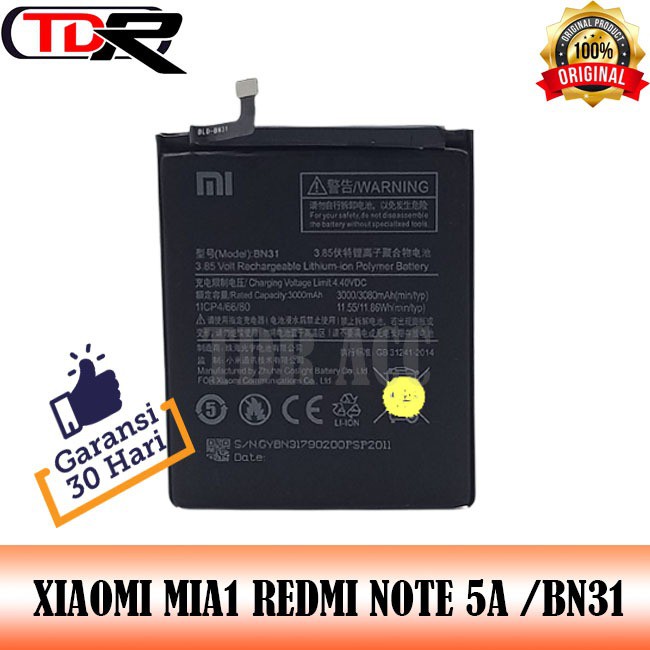 BATTERY - BATRE - BATRAI - BATERAI XIAOMI BN31 MIA1 REDMI NOTE 5A REDMI S2 - FULL CELL - DOUBLE IC - 2IC - KUALITAS 100%