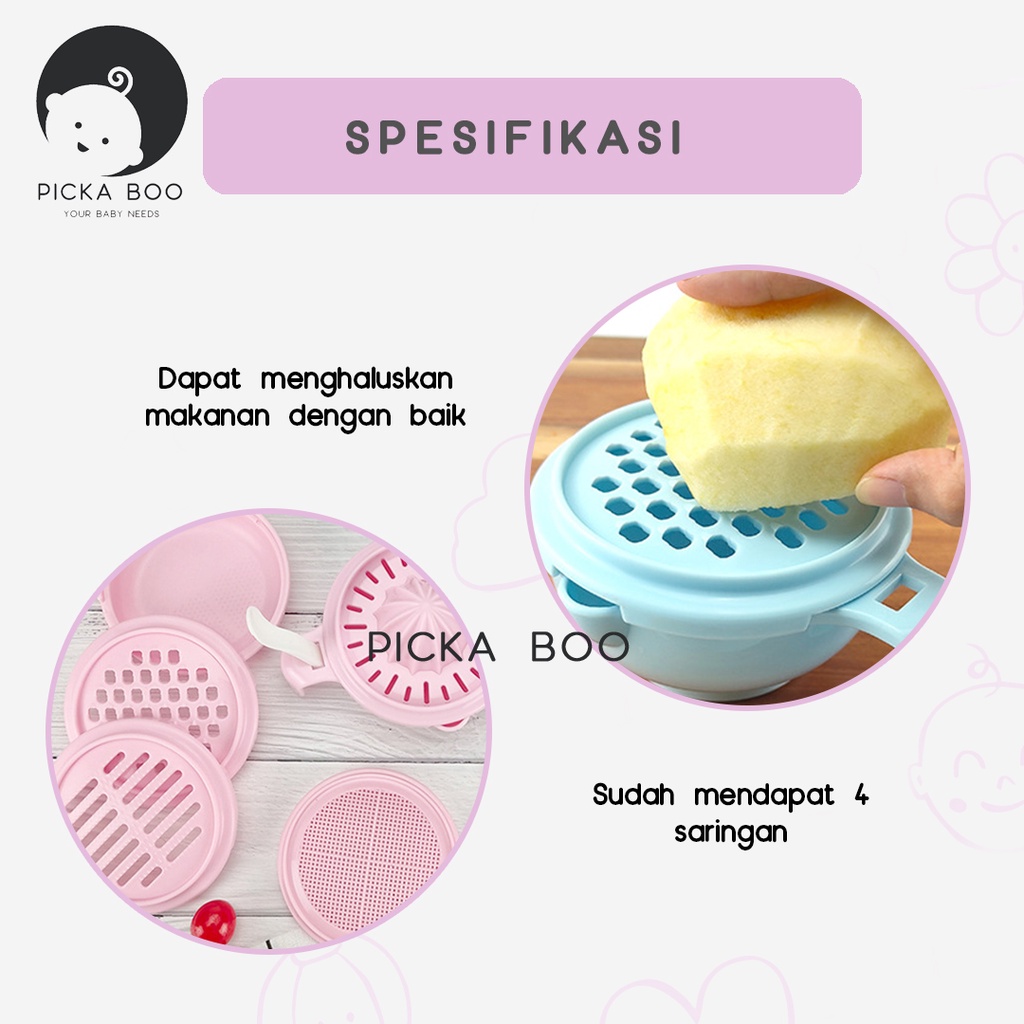 PICKA BOO Food Masher Grinder Bowl Mangkok Penghalus Pelumat Pembuat Makanan MPASI Bayi Food Maker Grinding BPA FREE