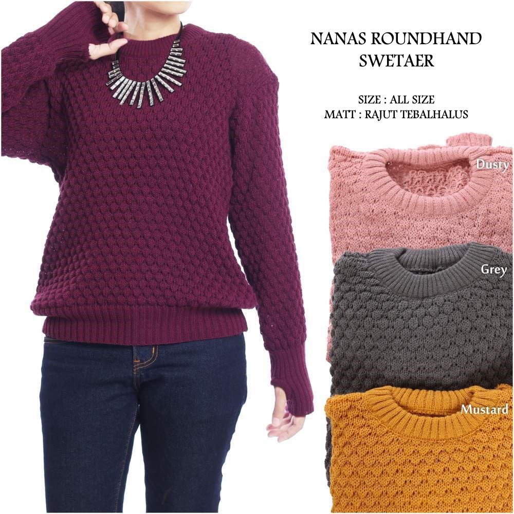 NANAS SWEATER   baju rajut korea   sweater rajut wanita   popcorn sweater   grosir rajut bandung
