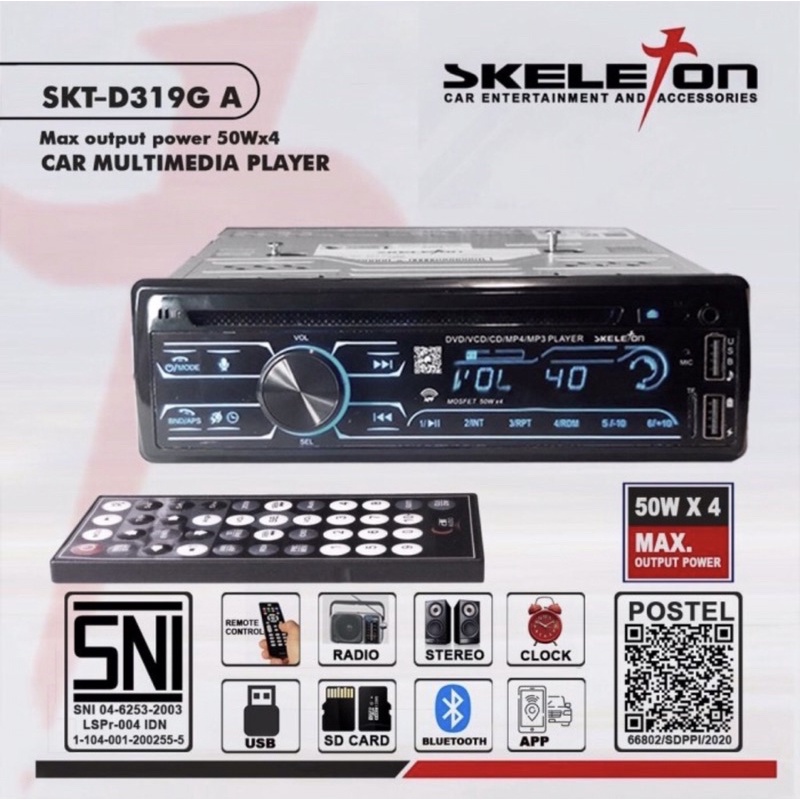Head Unit Single Din DVD Mobil Bluetooth