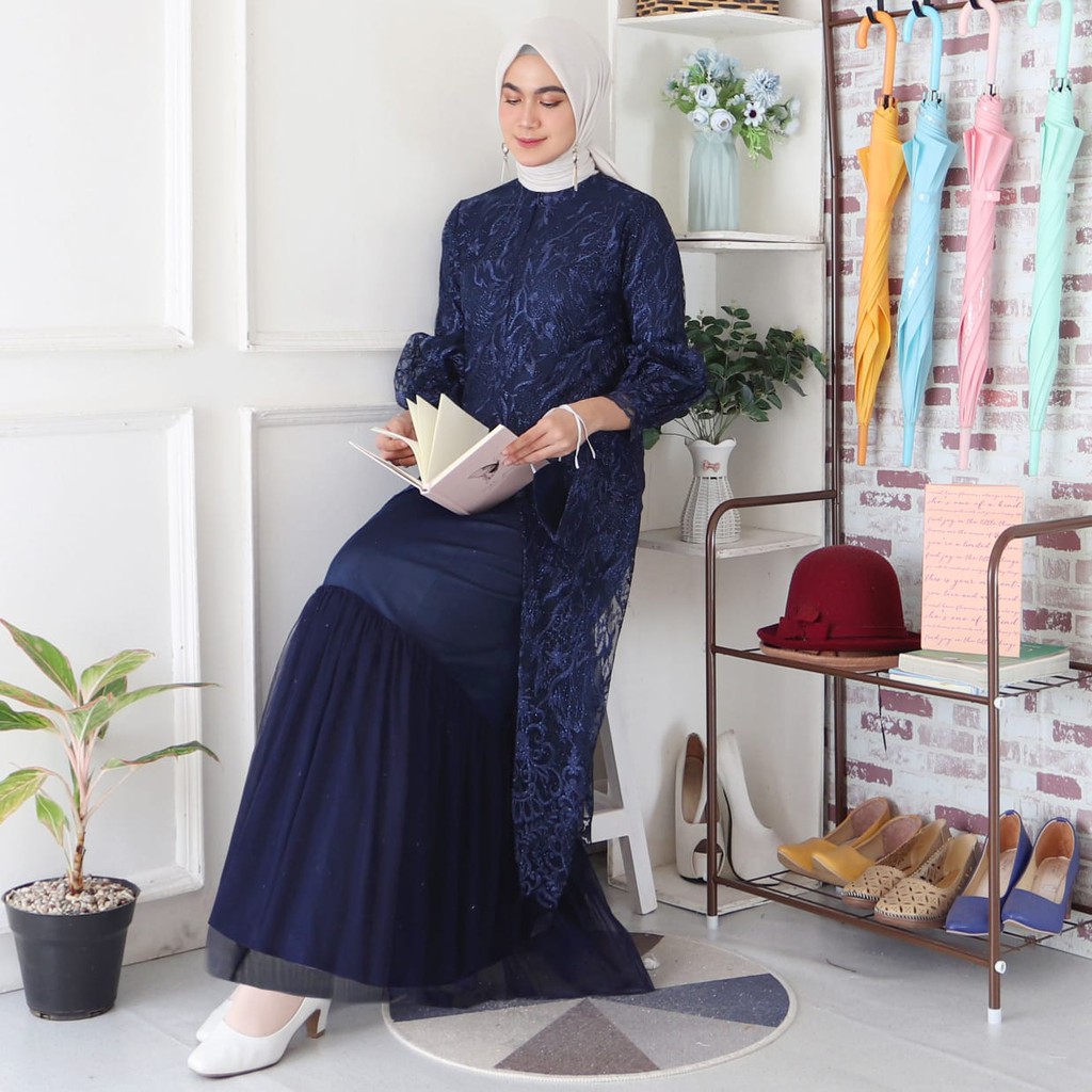 set kebaya modern tulle mutiara/ kebaya muslim/kebaya wisuda/baju pesta/gamis kebaya busui