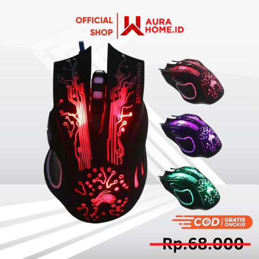 Mouse Gaming USB 3200 DPI dengan LED RGB / Wired Mouse Gaming Kabel Usb DPI Wireless LED Optical / M