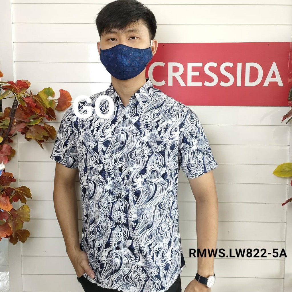 gof CRESSIDA KEMEJA PRIA BATIK SLIMFIT Kemeja Casual Kemeja Lengan Pendek