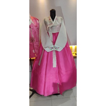 hanbokkorea pasangan putih pink