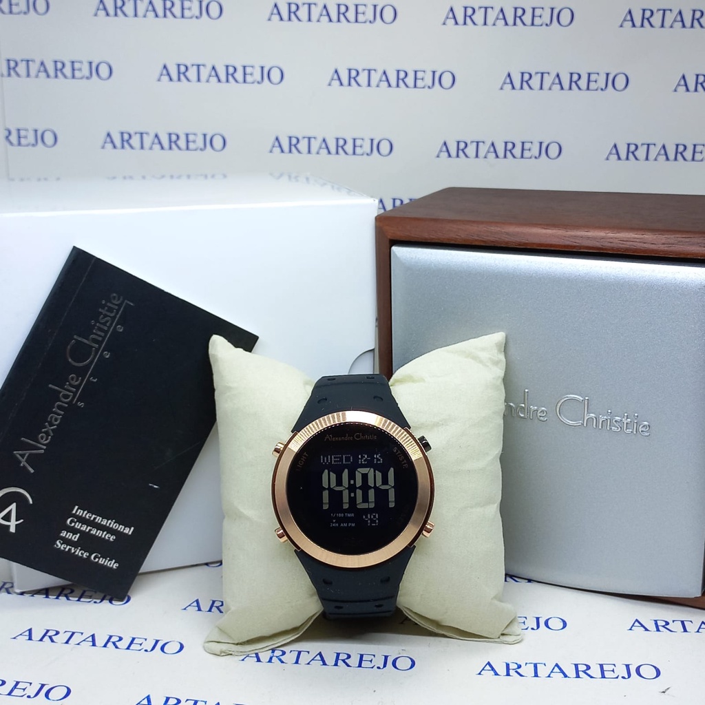 JAM TANGAN PRIA ALEXANDRE CHRISTIE AC 9350 RUBBER HITAM ROSEGEGOLD ORI