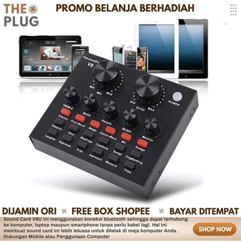 Soundcard V8 bluetooth HP LAPTOP PC MAC Audio USB External Soundcard Broadcast Mic V8U