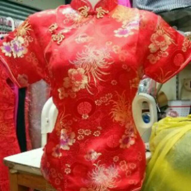 Cheongsam Blouse Wanita Semi Sutera