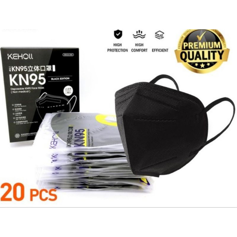 [100% ORIGINAL] MASKER KN95 HITAM 5 PLY KEHOLL KN 95 STERIL MASK MEDIS NON BEDAH KN95 ANTI VIRUS