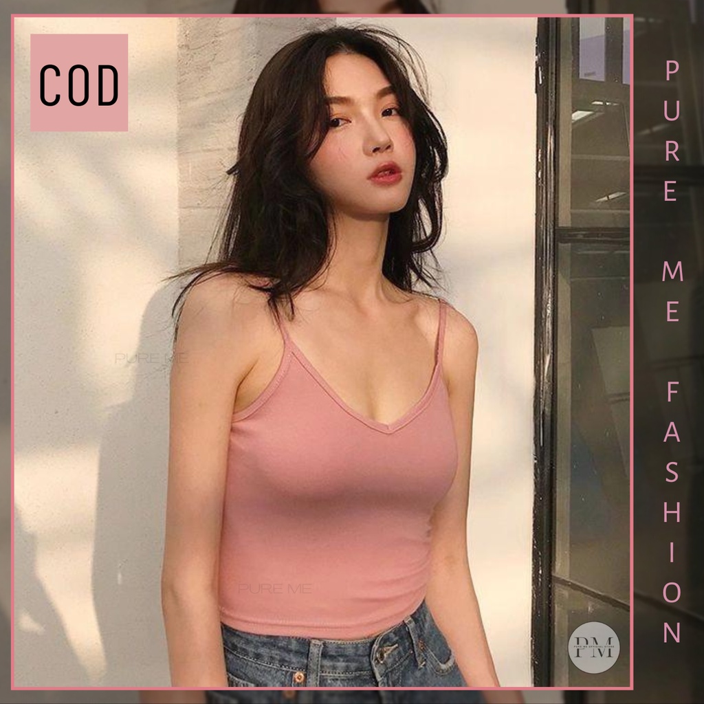Pure Me Fashion - Rose Crop Tank Top Half Back Premium Tali Kecil Baju Pendek Wanita Tengtop Korea C