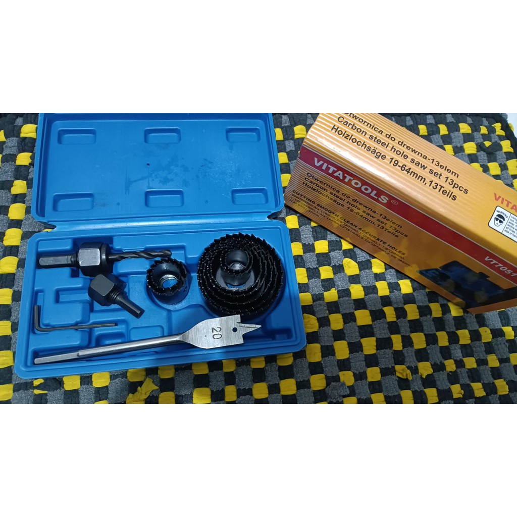 Hole Saw Kit Set 13 Pcs / Holesaw Set Mata Bor Pelubang Kayu 13 pcs