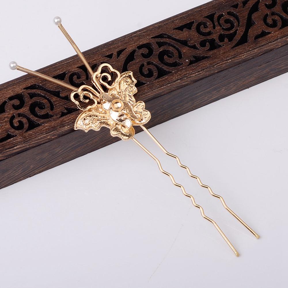 Needway Butterfly Hair Stick DIY Vintage Cloisonne Cina Untuk Wanita Cosplay Pin Rambut Tetes Minyak