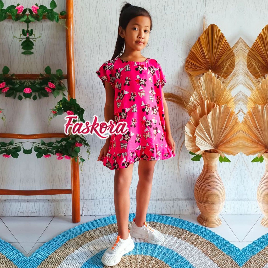 Dress Anak Perempuan 7 8 9 Tahun Dress Bali Anak anak Dress Rayon Anak Murah Mickey Mouse