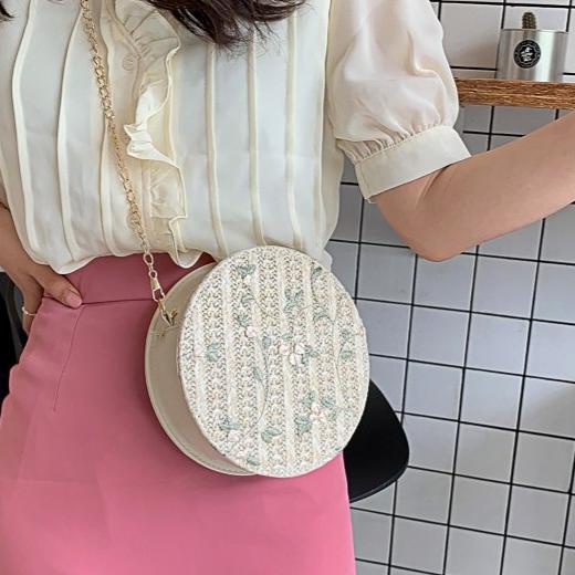 ♕ TAS SELEMPANG WANITA BULAT RANTAI RENDA BUNGA ANYAM EDGINA TA074W1 IMPORT RAJUT ABG PESTA FASHION 