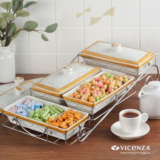 Set Prasmanan Tingkat Set Wadah Saji Vicenza Wadah dengan Rak B808