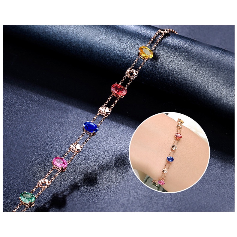 Set Perhiasan Gelang Zirkon Warna-Warni Bahan Stainless Steel Lapis Emas Untuk Aksesoris