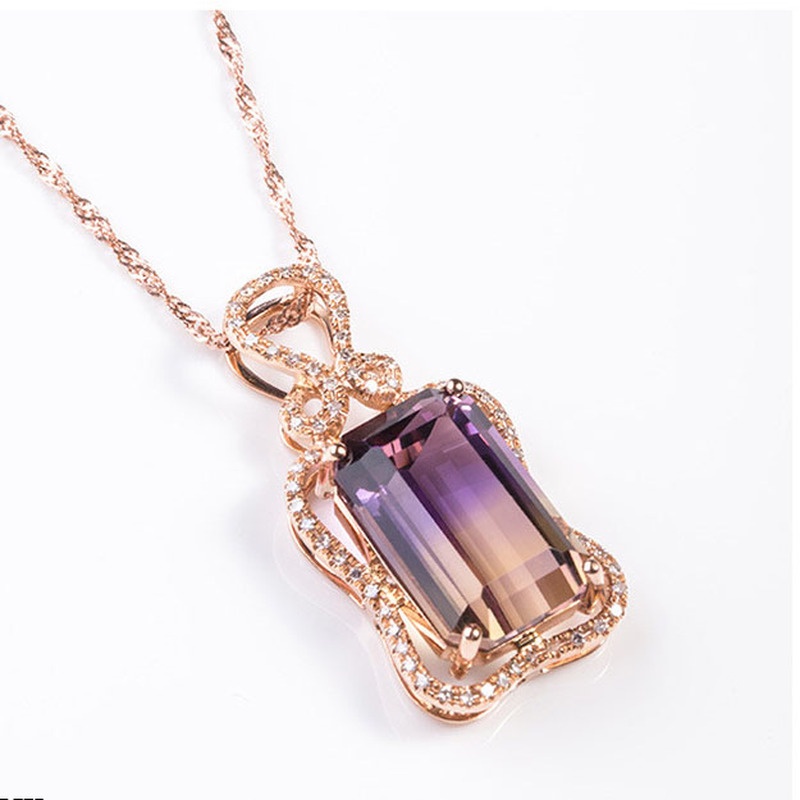 [Ready Stock]Fashion Luxury Inlaid Colored Gemstone Pendant 18K Rose Gold Plated Necklace