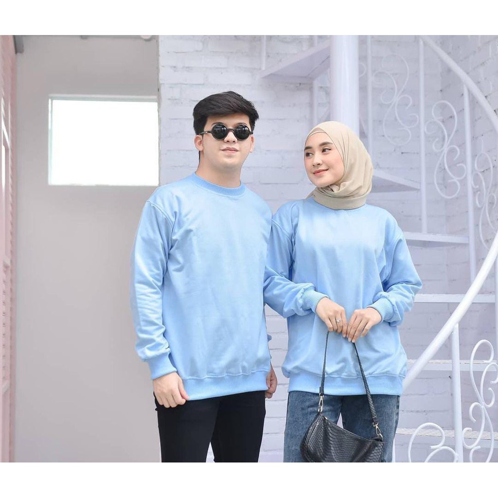 Sweater Polos  Basic Wanita Pria Kekinian Terlaris-biru pastel