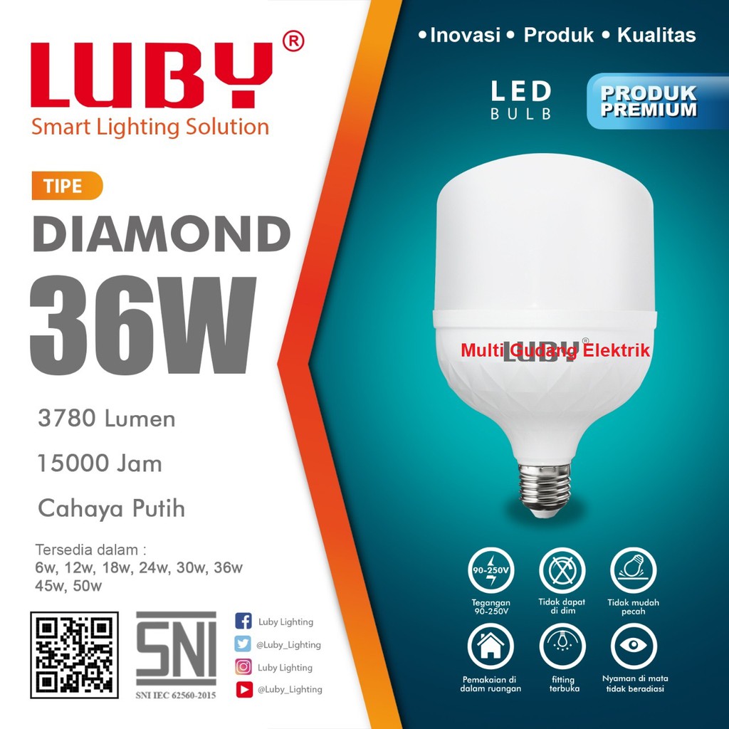 Lampu LED luby Diamond Premium 36 Watt PUTIH LED Samsung Inside