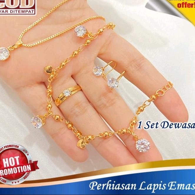 set perhiasan wanita dewasa, mata satu, 1 set perhiasan titanium asli anti luntur anti karat,1 set p