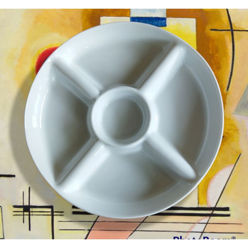 piring saji sekat keramik putih 26 cm