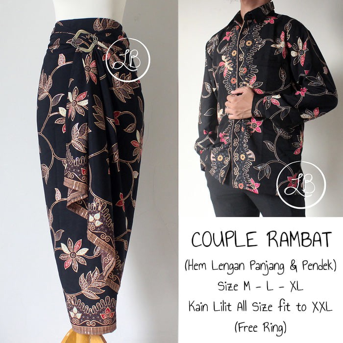 Setelan Couple Rok Lilit Bawahan Kebaya dan Kemeja Panjang Aneka Motif