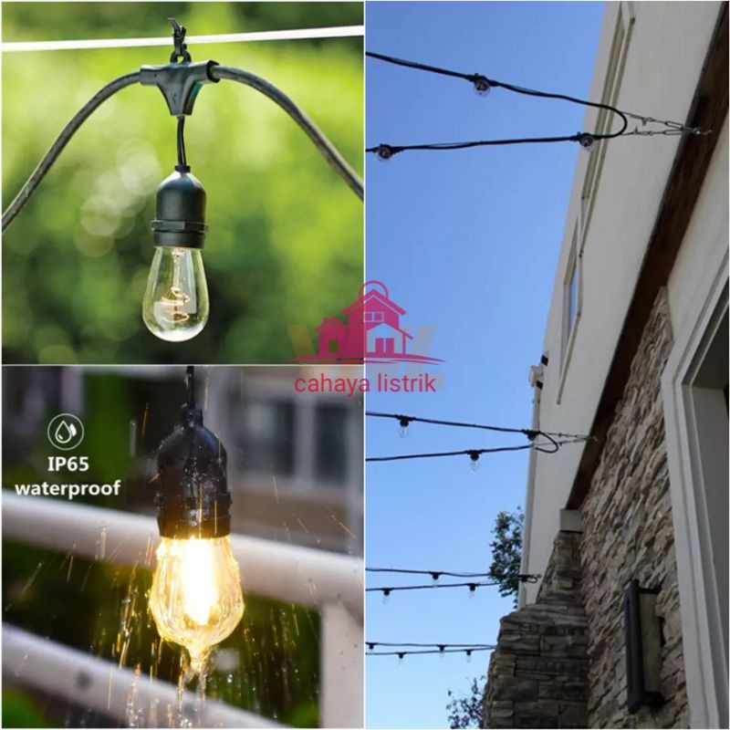 KABEL FITTING Gantung 100FITING - 100METER Lampu Cafe Dekorasi / KABEL LAMPU KAFE OUTDOOR FITING FILAMEN / FITING UNTUK CAFE