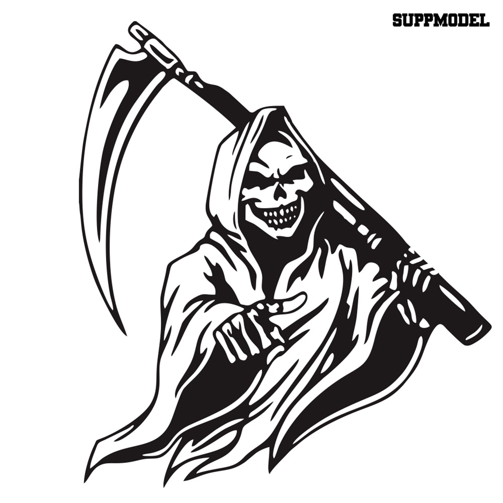 Stiker Motif Tengkorak Grim Reaper Bahan PVC Untuk Dekorasi Jendela Mobil