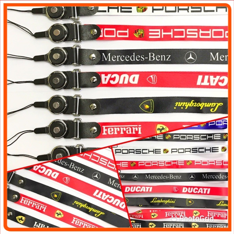 TALI GANTUNG HP/ID CARD/KARTU/KUNCI DAN LAIN MOTIF MERK MOBIL SPORT PANJANG 45cm UNTUK DI LEHER