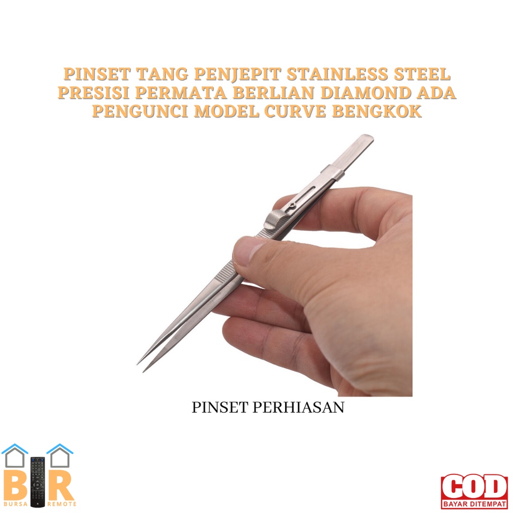 Penjepit Steinless Steel Pinset tang Presisi Permata BERLIAN DIAMOND ADA PENGUNCI MODEL CURVE /lurus