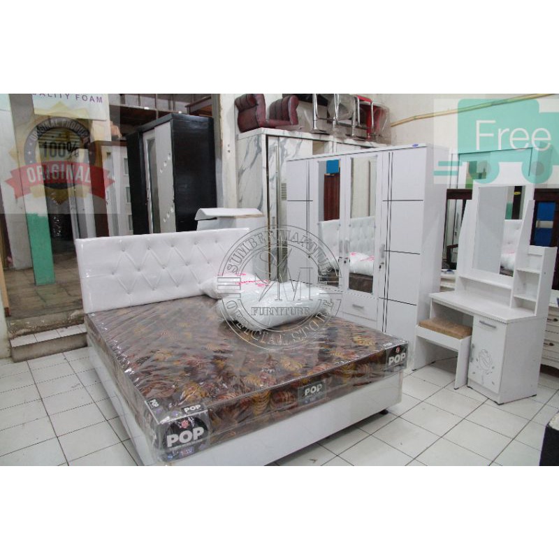 Paket Hemat Set Kasur Divan Lemari 4 Pintu & Meja rias