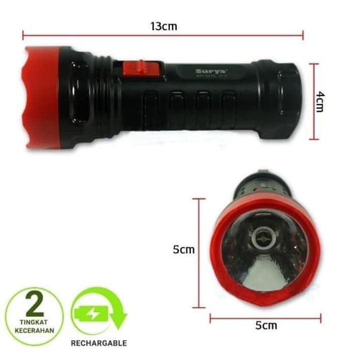 SENTER LED CHARGER SURYA SYT V173 KOMBINASI MERAH HITAM