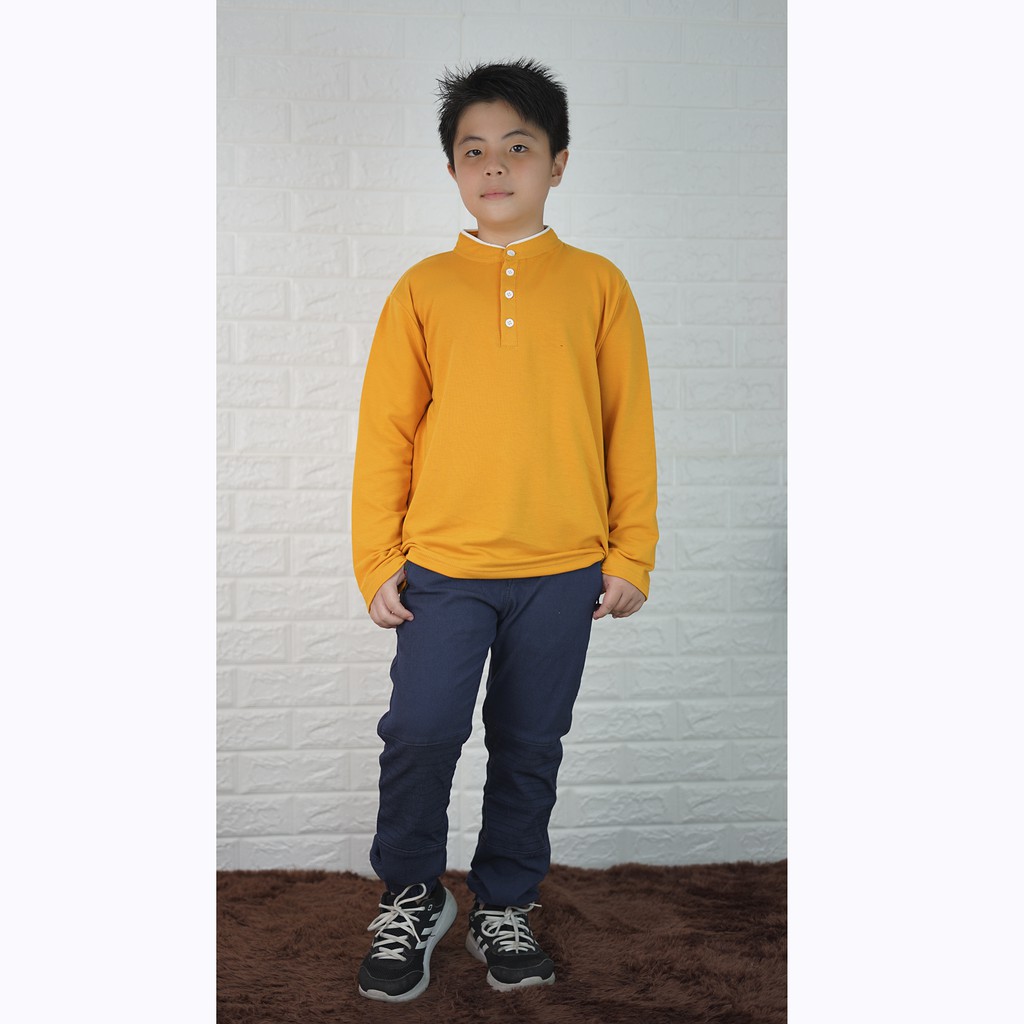 Kaos Lengan Panjang Anak Laki kerah mandarin model Terbaru - XSHOP Delvin