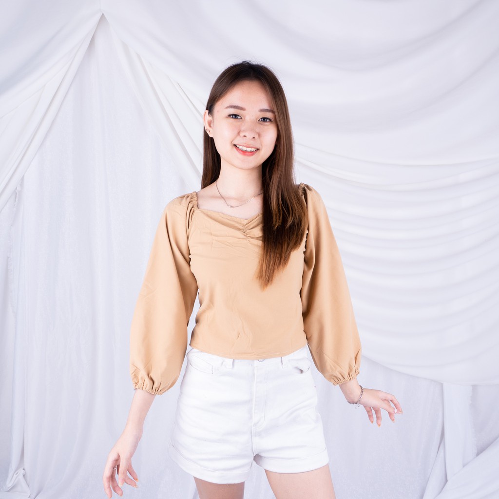 V-NECK BLOUSE LENGAN BALON WANITA | BLOUSE KOREA ATASAN WANITA | KOREAN STYLE