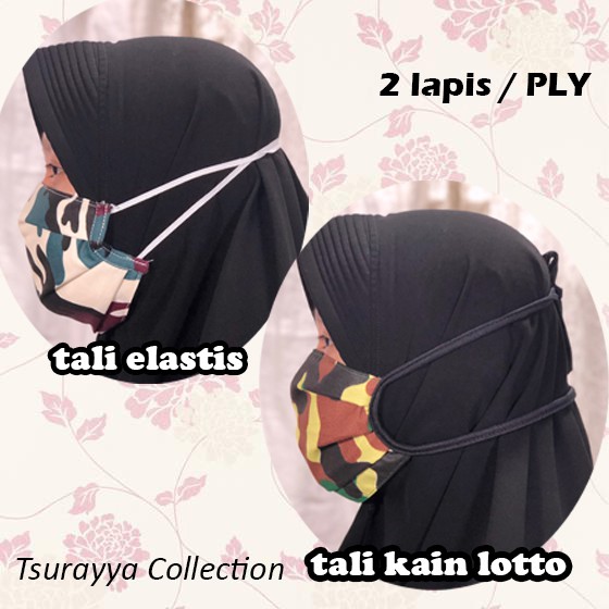 Masker Wajah Kain Motif Camo / Navy / Tentara Dua Lapis 2 PLY Doreng