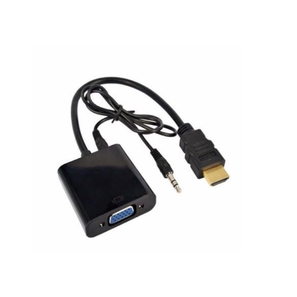 Kabel Converter HDMI VGA Aux Audio Hitam Putih Proyektor Laptop