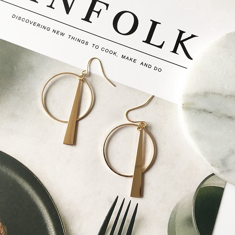 【 DDFI 】 1 Pair Korea Anting Panjang Gaya Retro Simple Bentuk Geometri untuk Wanita hoop Elegant anting-2
